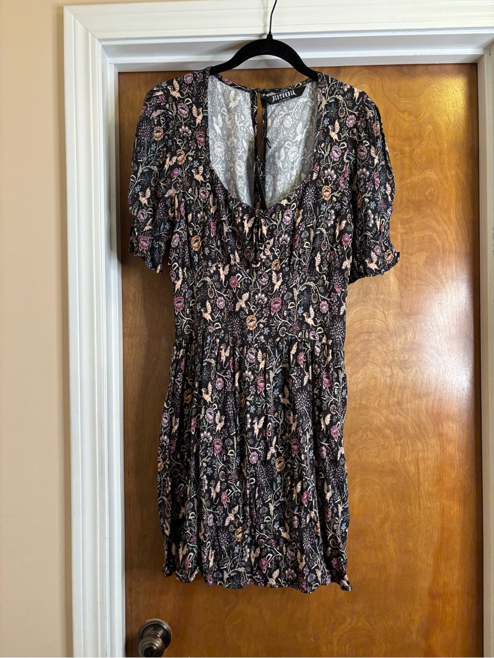 NWT Disturbia Black Floral Dragon Tie-Back Mini Dress